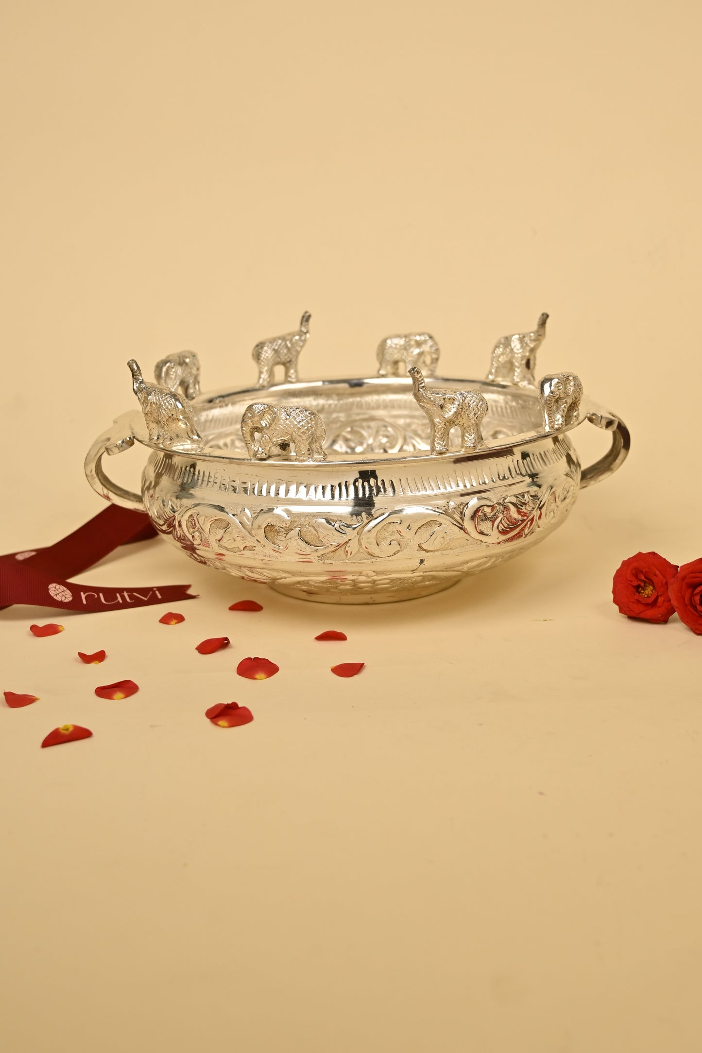 Brass Elephant Urli Bowl – Large Traditional Decorative Urli for Home & Festive Décor