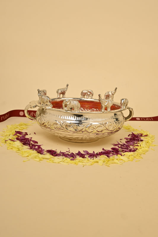 Brass Elephant Urli Bowl – Large Traditional Decorative Urli for Home & Festive Décor