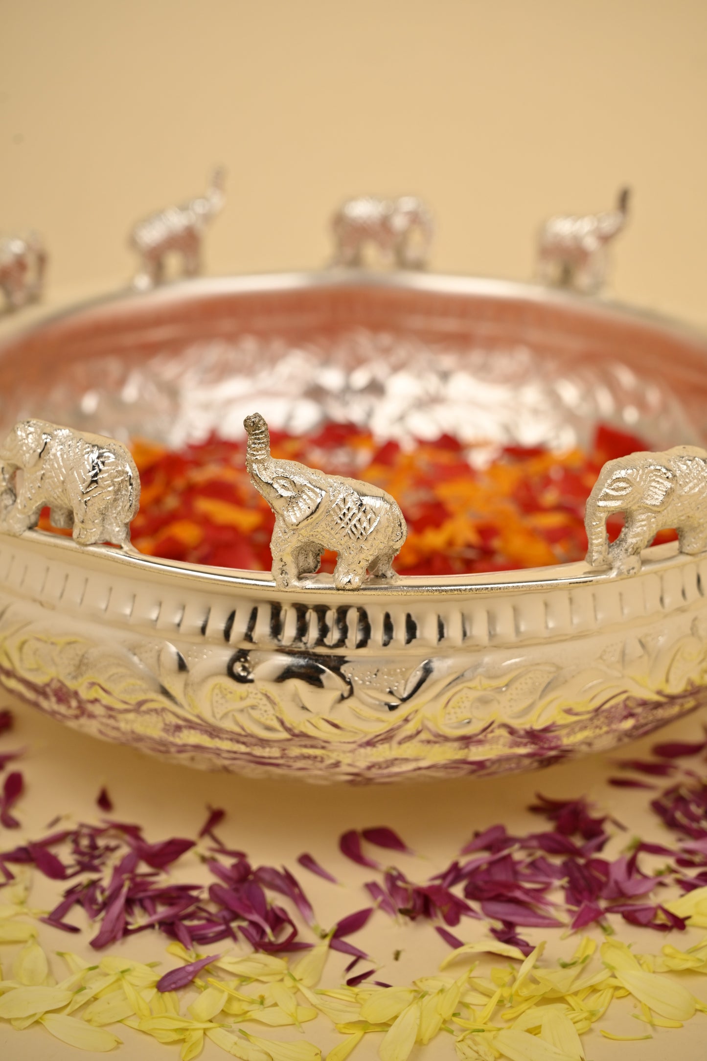 Brass Elephant Urli Bowl – Big Size Handcrafted Decorative Urli for Festive & Home Décor