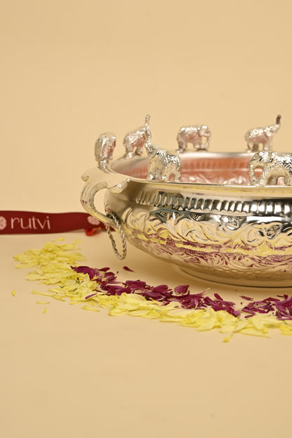 Brass Elephant Urli Bowl – Big Size Handcrafted Decorative Urli for Festive & Home Décor