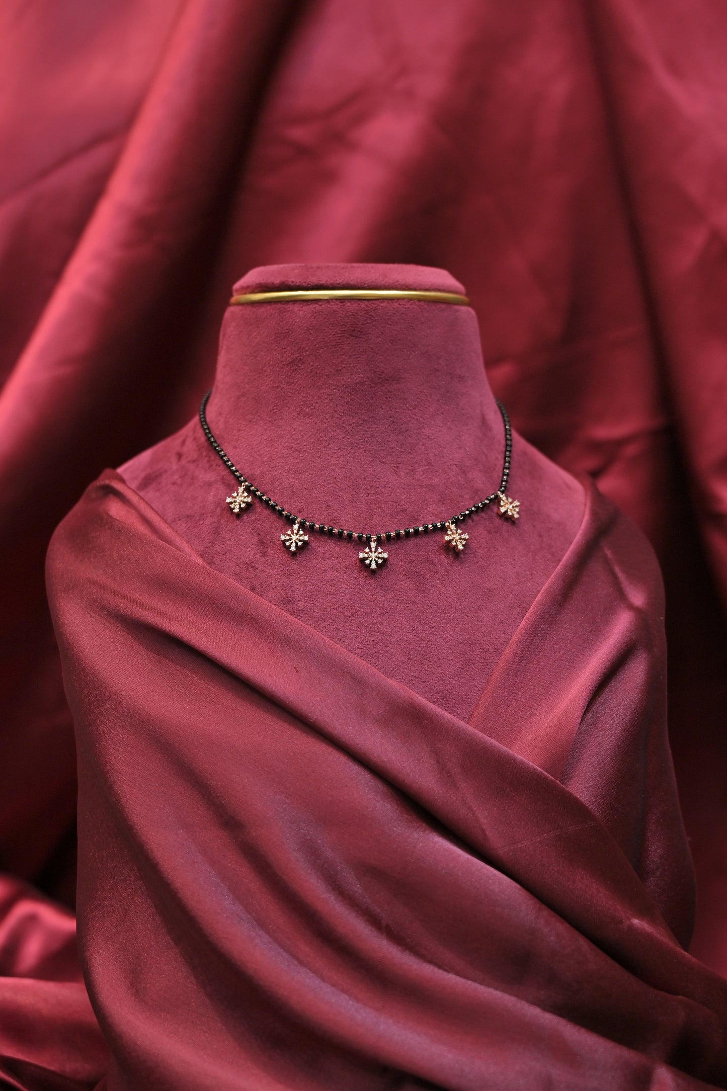 silver floral charm mangalsutra necklace