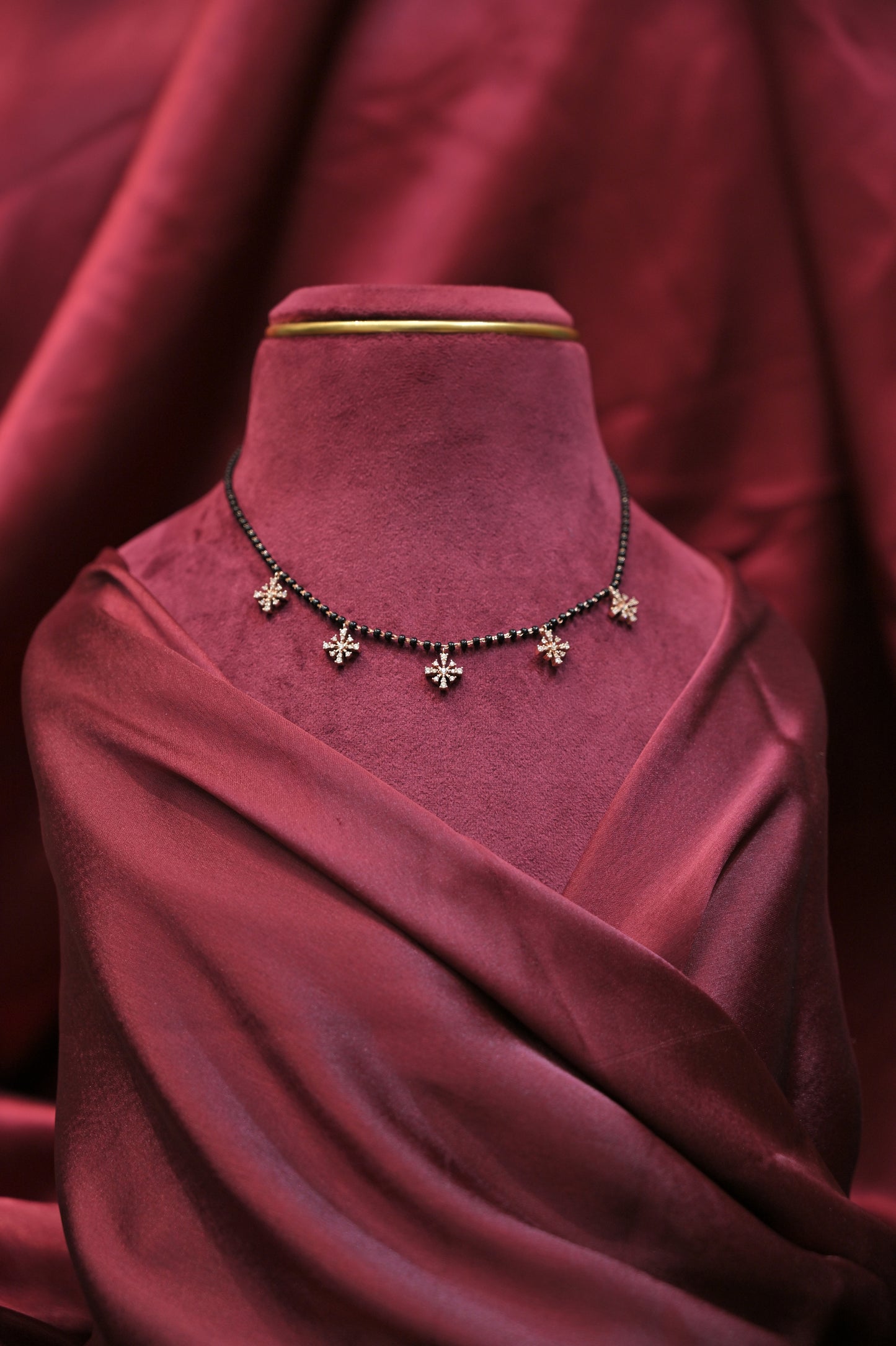 silver floral charm mangalsutra necklace