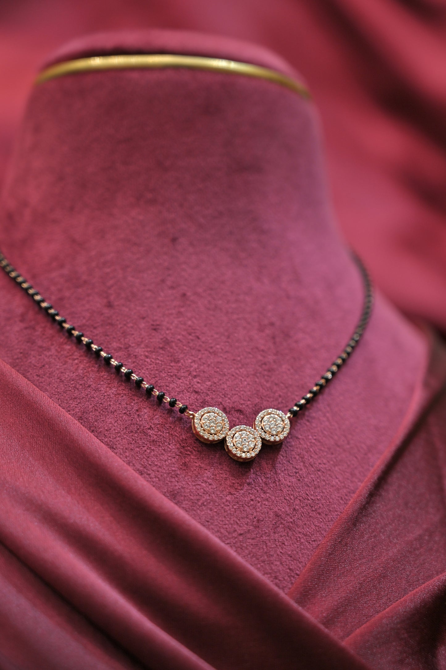 silver triple halo mangalsutra