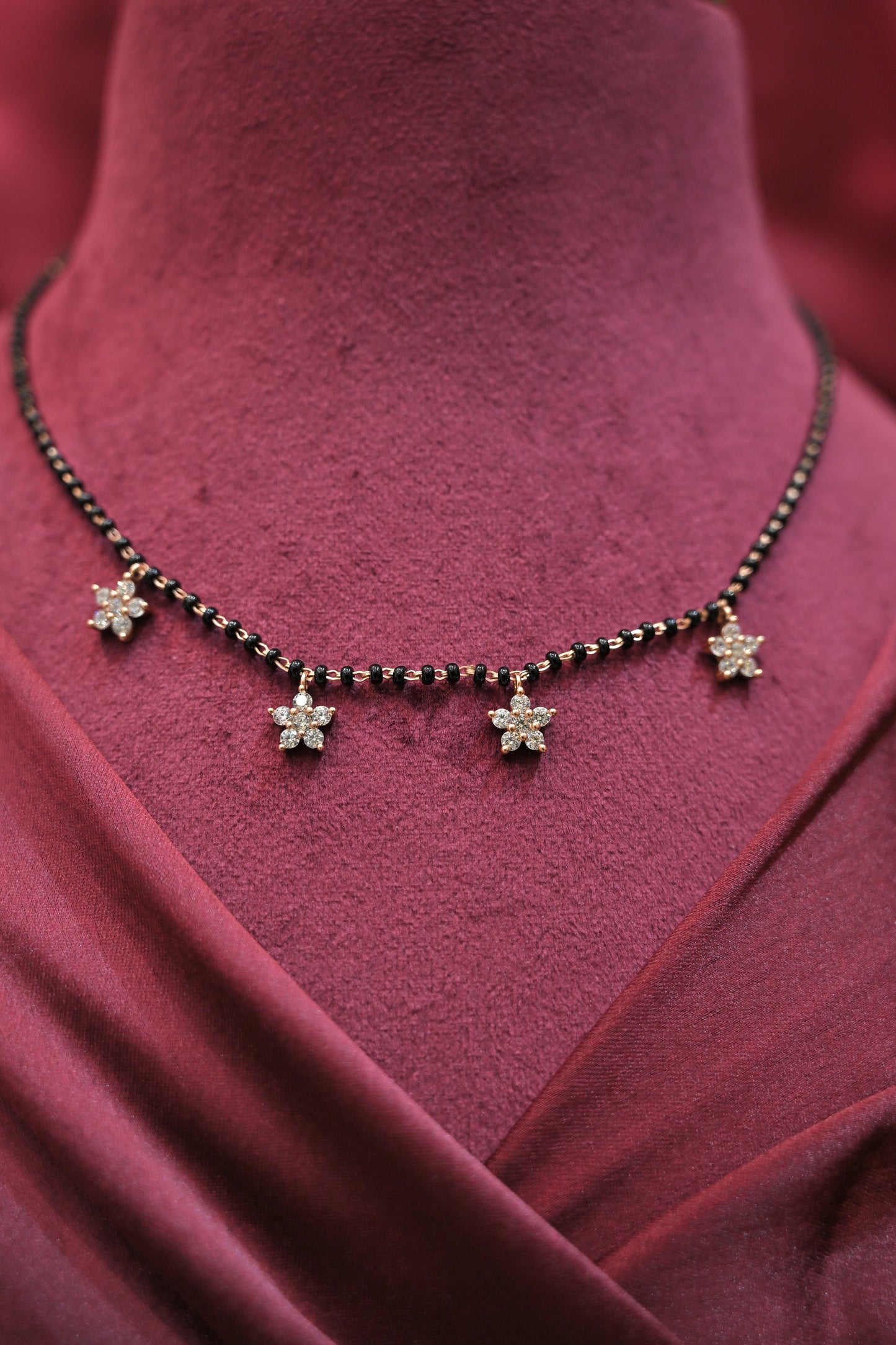 silver floral drop mangalsutra