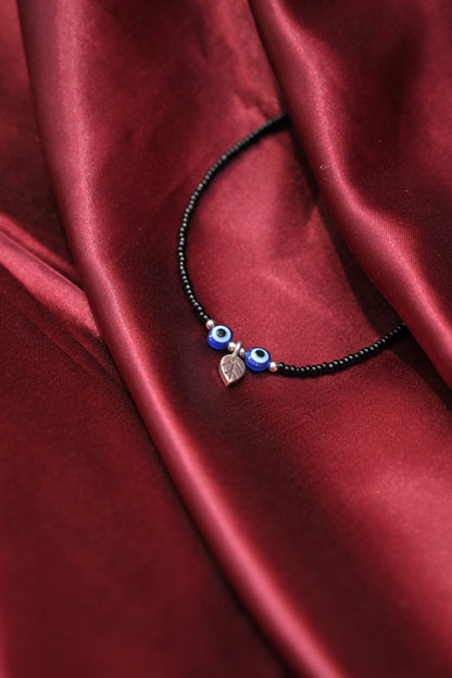 925 Sterling Silver Evil Eye Black Bead Anklet