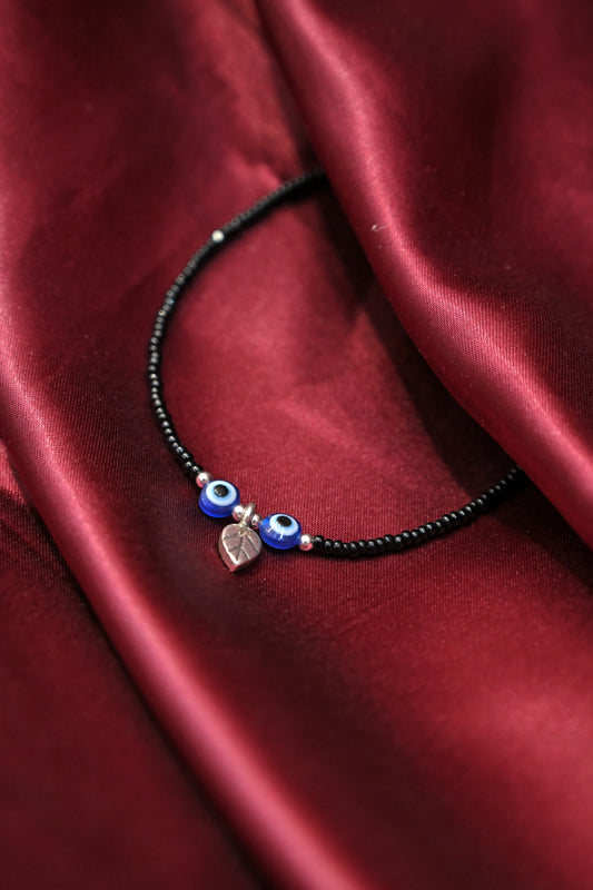 925 Sterling Silver Evil Eye Black Bead Anklet