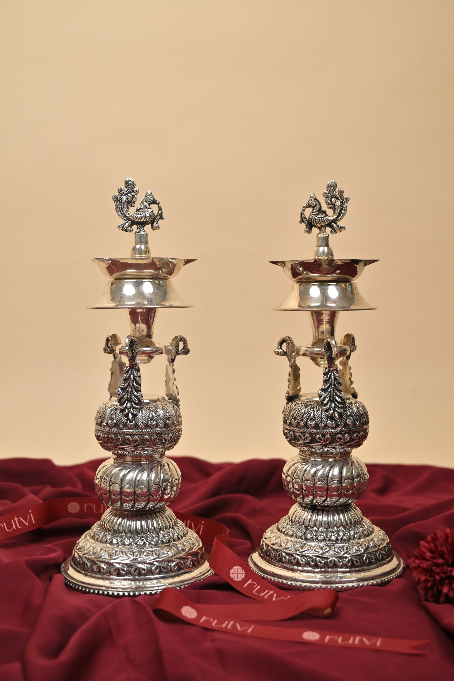 German Silver Traditional Lighting Lamp – Handcrafted Decorative Deepam for Pooja & Festive Décor