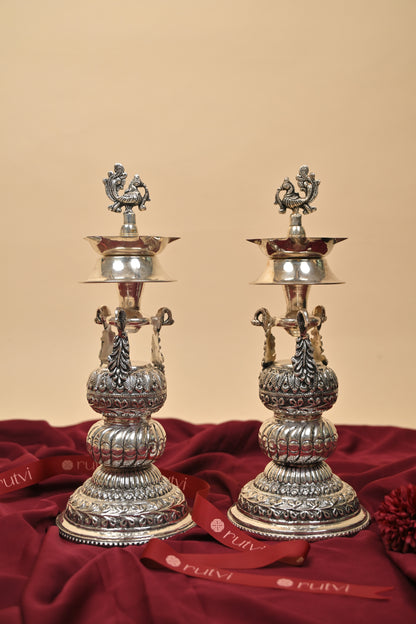 German Silver Traditional Lighting Lamp – Handcrafted Decorative Deepam for Pooja & Festive Décor