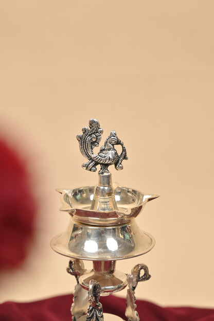 German Silver Traditional Lighting Lamp – Handcrafted Decorative Deepam for Pooja & Festive Décor