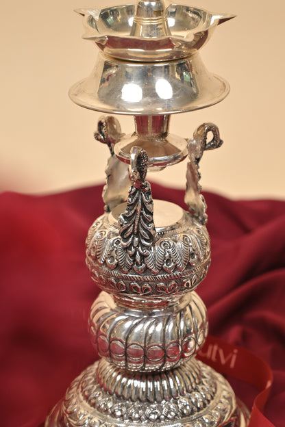 German Silver Traditional Lighting Lamp – Handcrafted Decorative Deepam for Pooja & Festive Décor