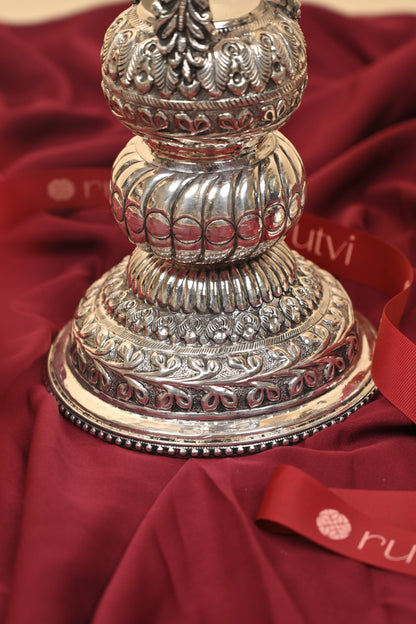 German Silver Traditional Lighting Lamp – Handcrafted Decorative Deepam for Pooja & Festive Décor