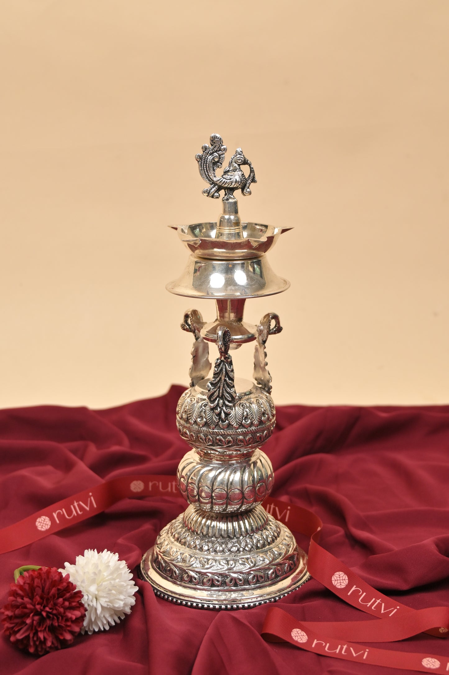 German Silver Traditional Lighting Lamp – Handcrafted Decorative Deepam for Pooja & Festive Décor