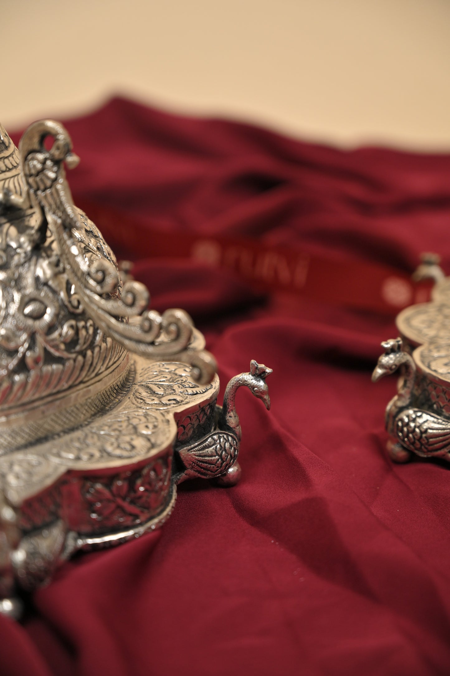German Silver Parrot Diya – Large Handcrafted Traditional Oil Lamp for Pooja & Festive Décor