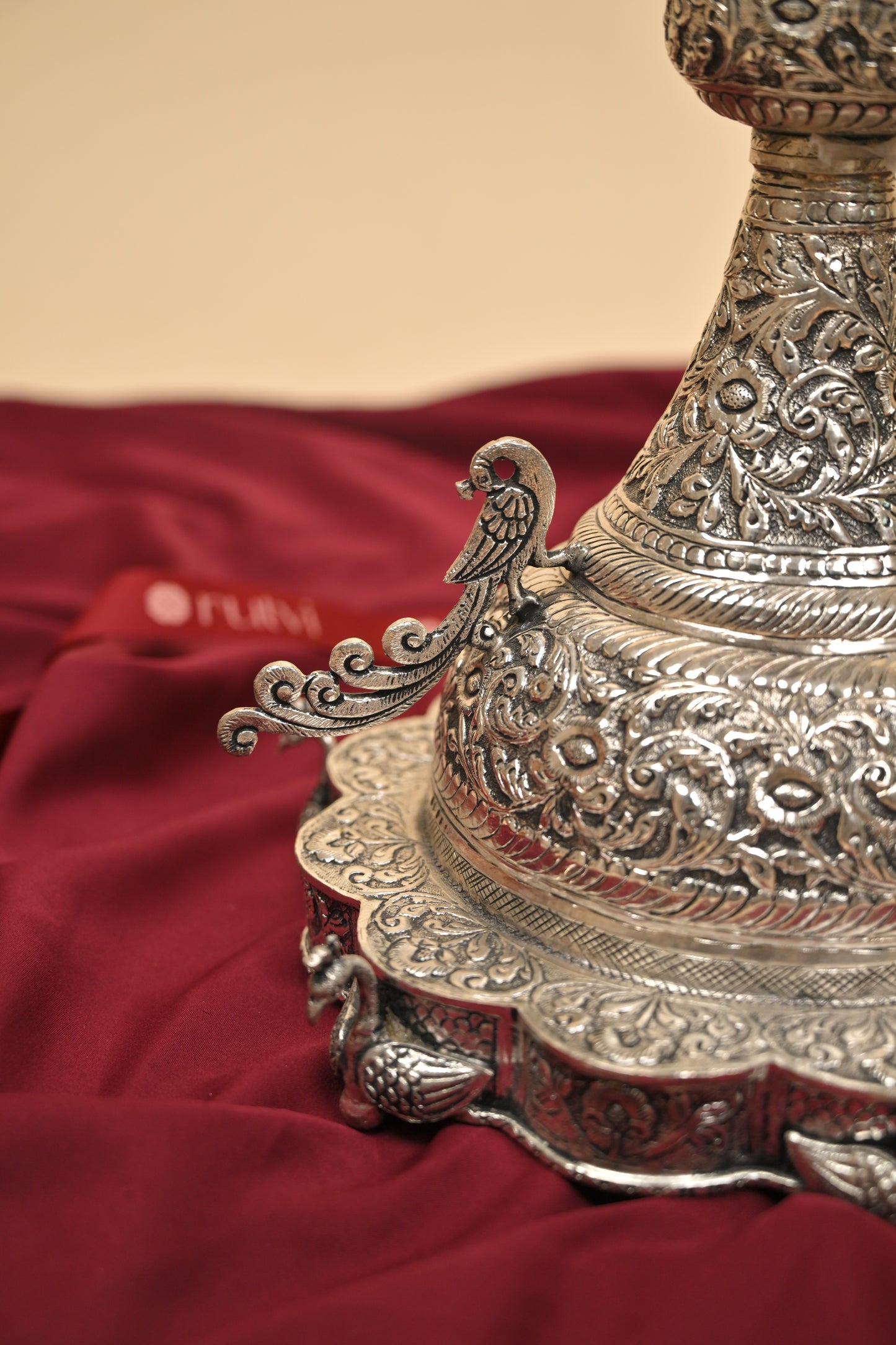 German Silver Parrot Diya – Large Handcrafted Traditional Oil Lamp for Pooja & Festive Décor