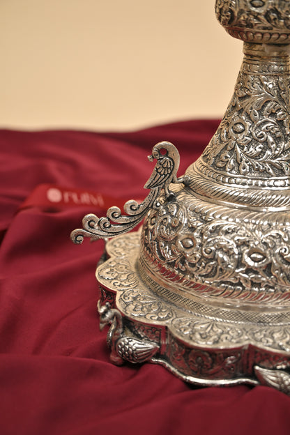 German Silver Parrot Diya – Large Handcrafted Traditional Oil Lamp for Pooja & Festive Décor