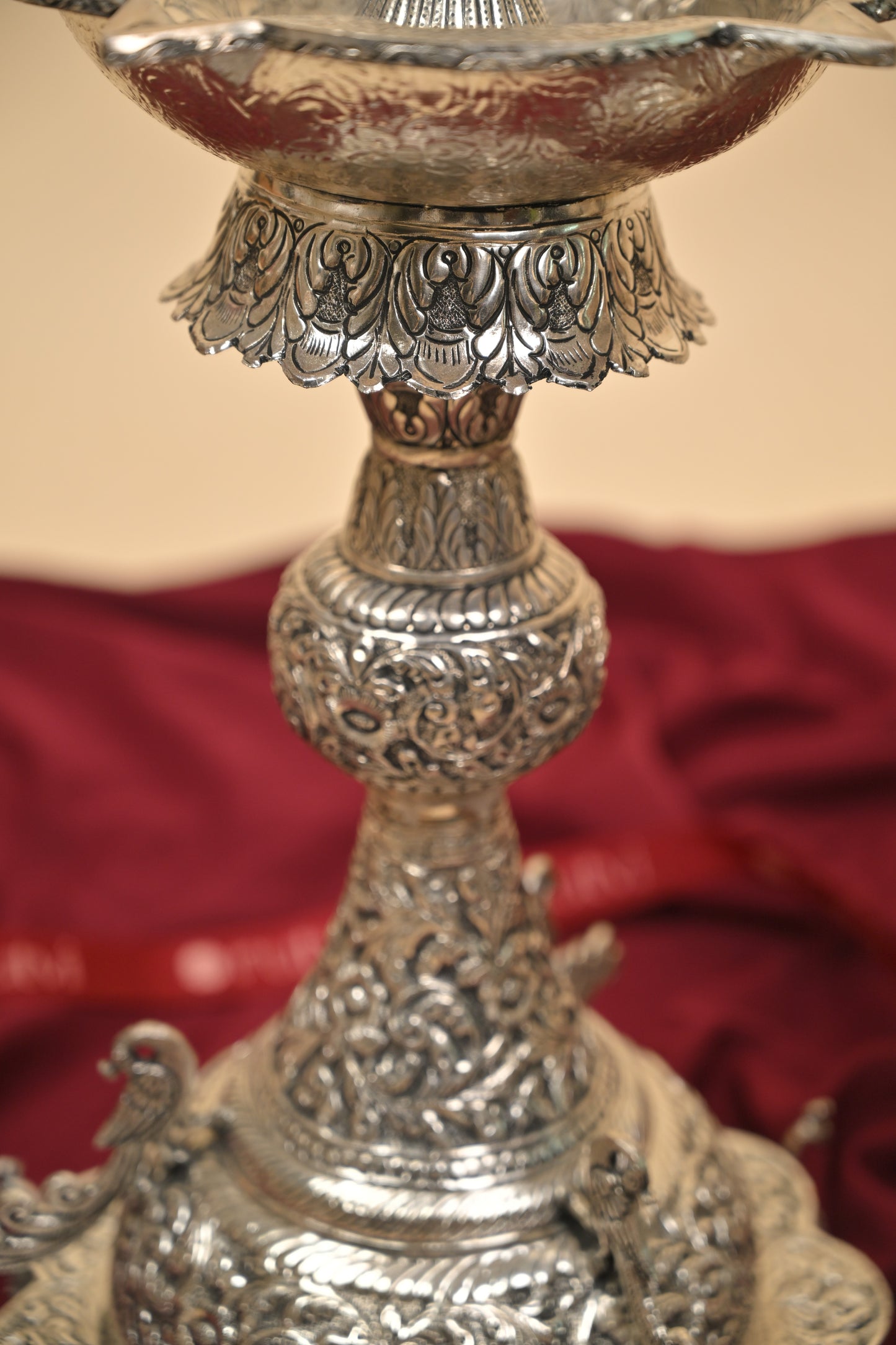 German Silver Parrot Diya – Large Handcrafted Traditional Oil Lamp for Pooja & Festive Décor