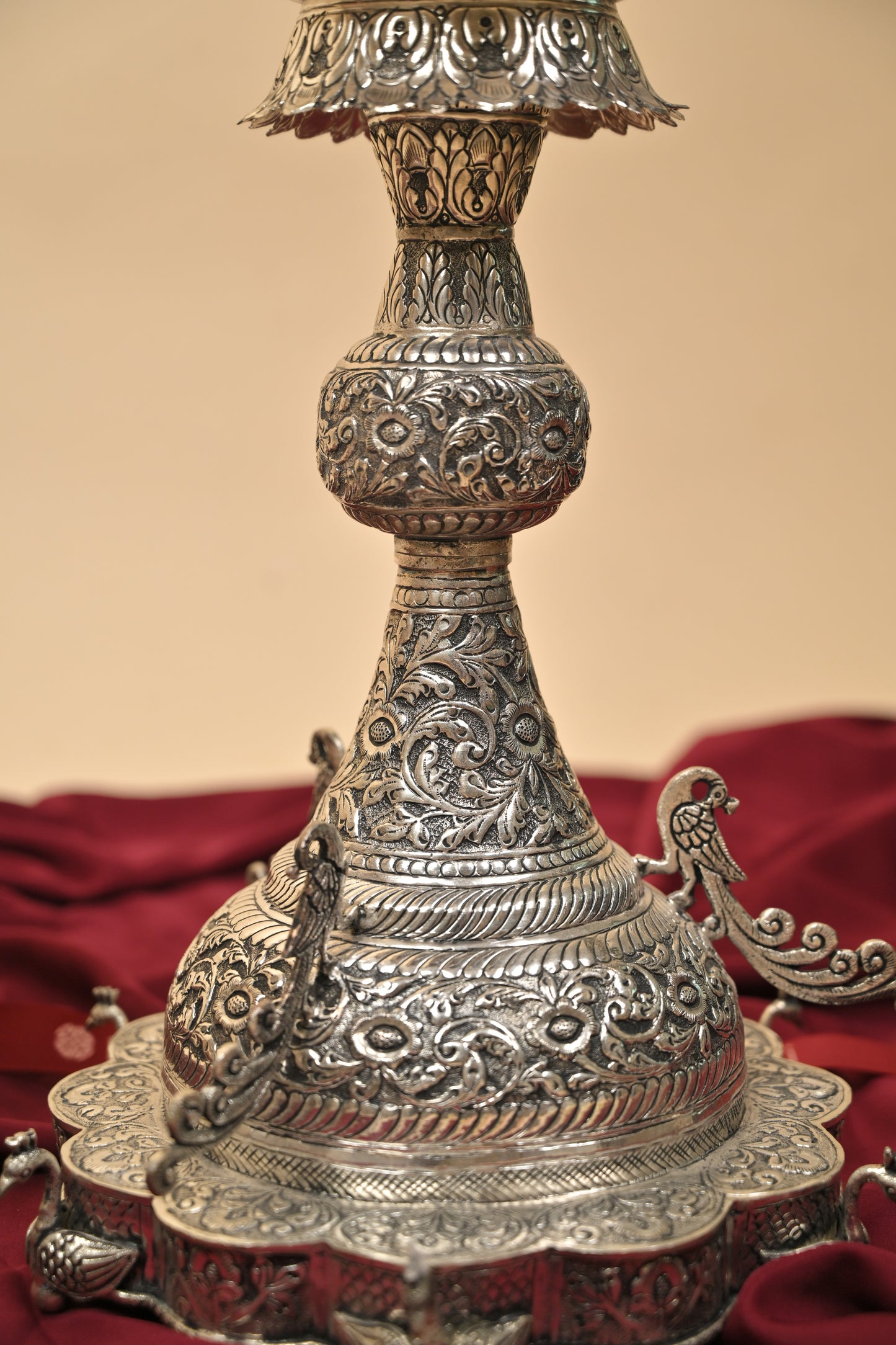 German Silver Parrot Diya – Large Handcrafted Traditional Oil Lamp for Pooja & Festive Décor