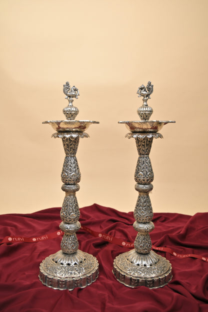 German Silver Peacock Diya – Handcrafted Traditional Oil Lamp for Pooja & Festive Décor