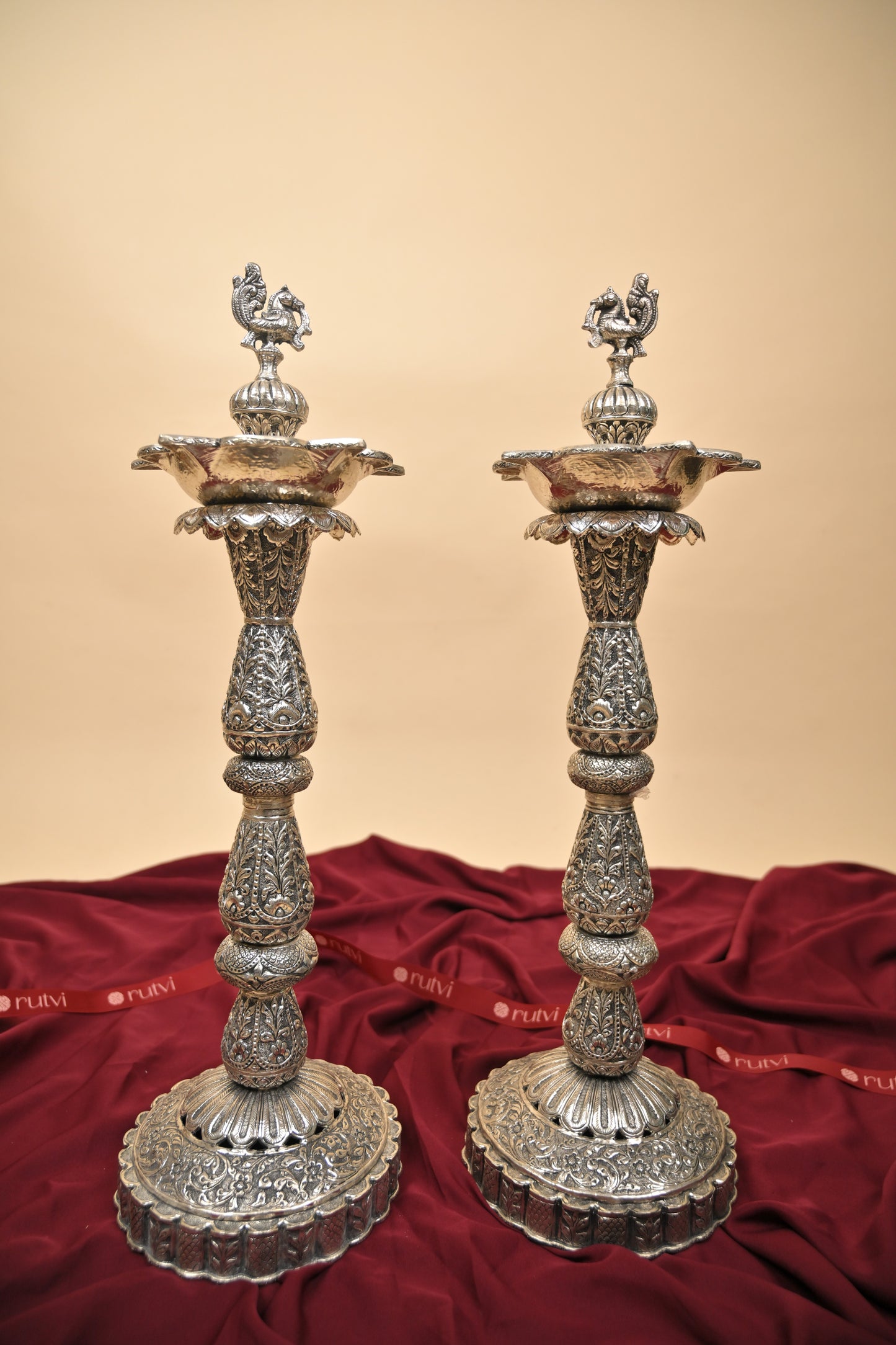 German Silver Peacock Diya – Handcrafted Traditional Oil Lamp for Pooja & Festive Décor
