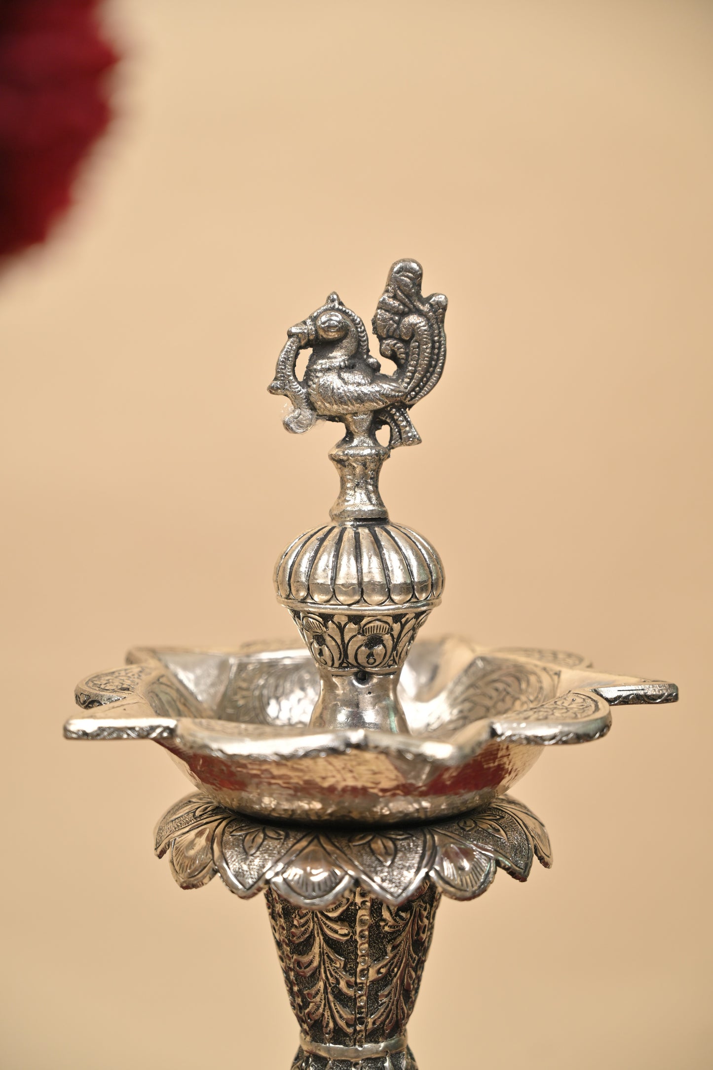 German Silver Peacock Diya – Handcrafted Traditional Oil Lamp for Pooja & Festive Décor
