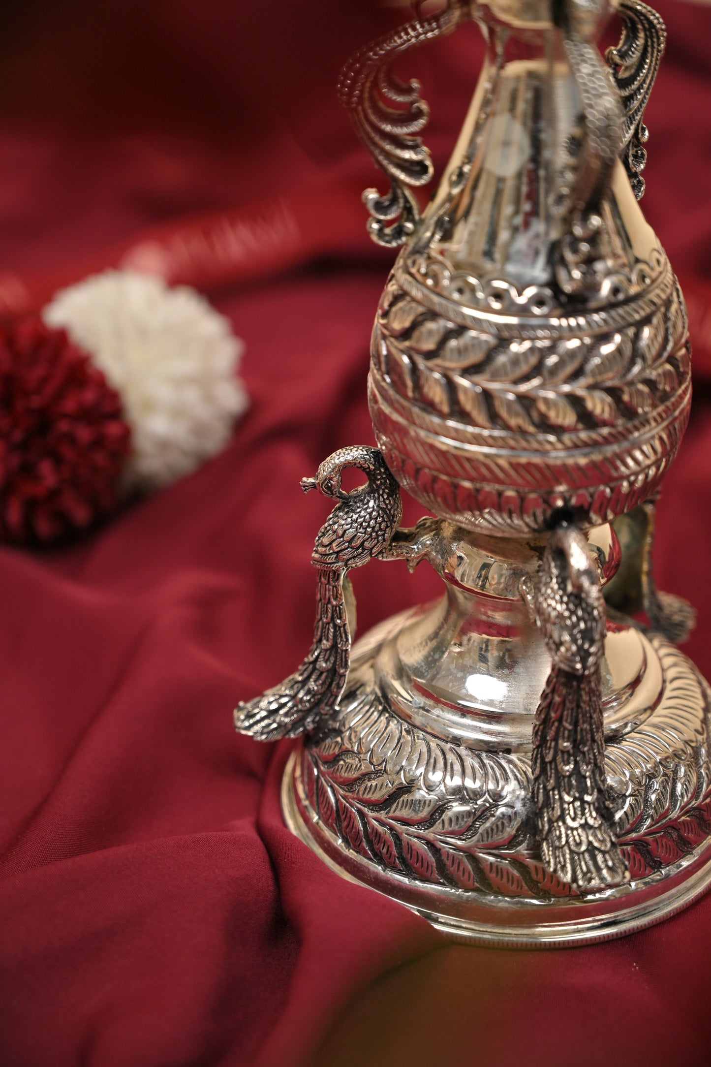 German Silver Peacock Lamp – Handcrafted Traditional Deepam for Pooja & Home Décor