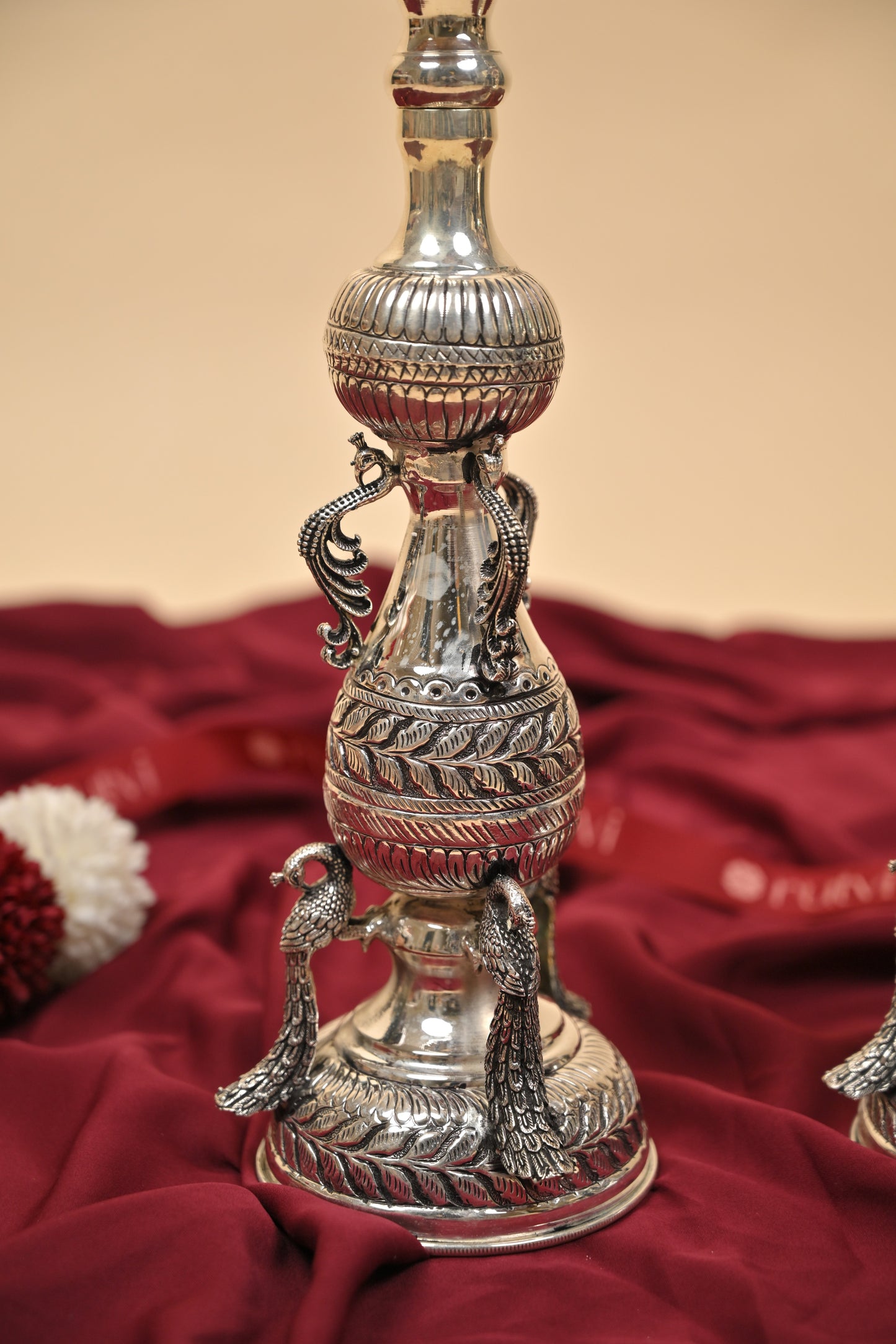 German Silver Peacock Lamp – Handcrafted Traditional Deepam for Pooja & Home Décor
