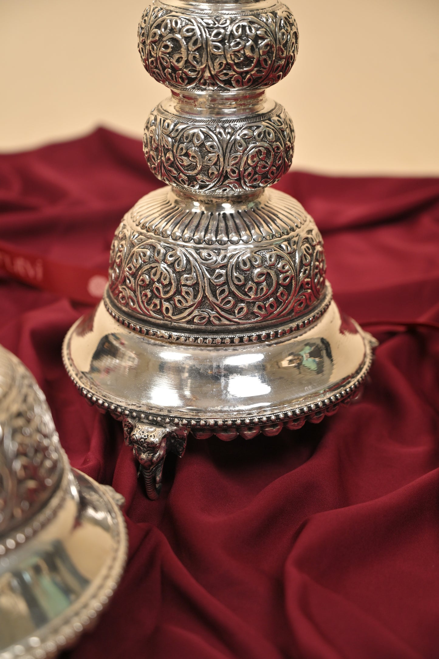 German Silver Peacock Head Lighting Lamp with Antique Body – Handcrafted Traditional Deepam for Pooja Décor