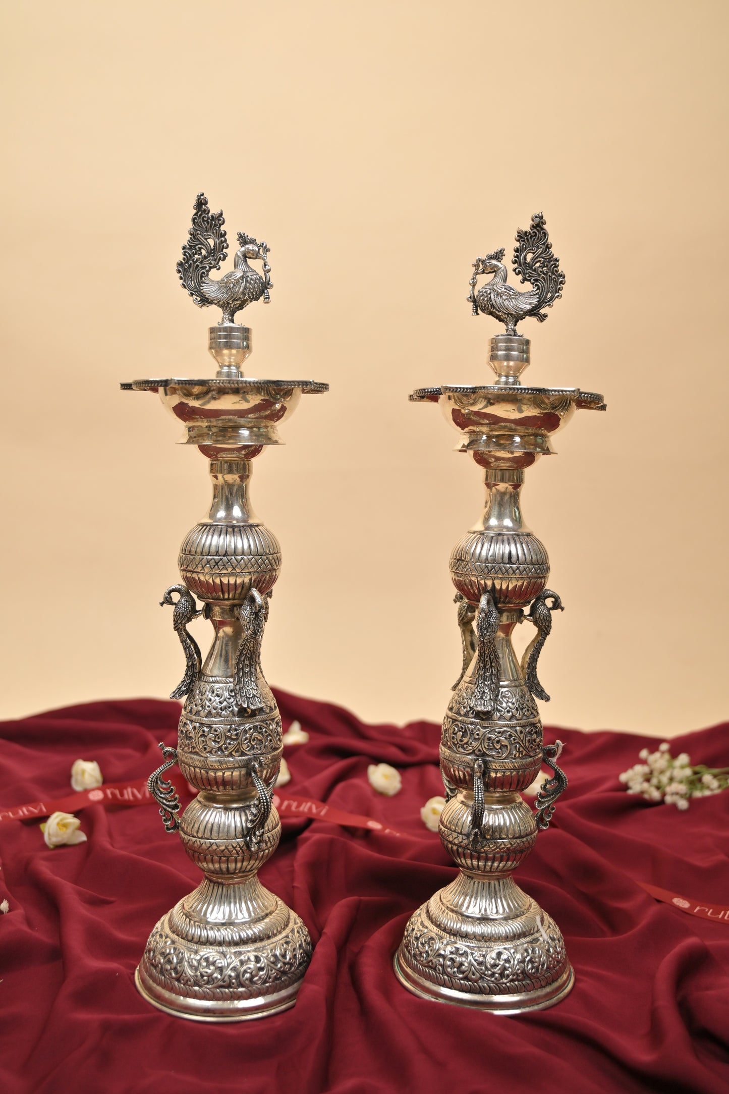 German Silver Peacock Diya – Handcrafted Traditional Oil Lamp for Pooja & Festive Décor