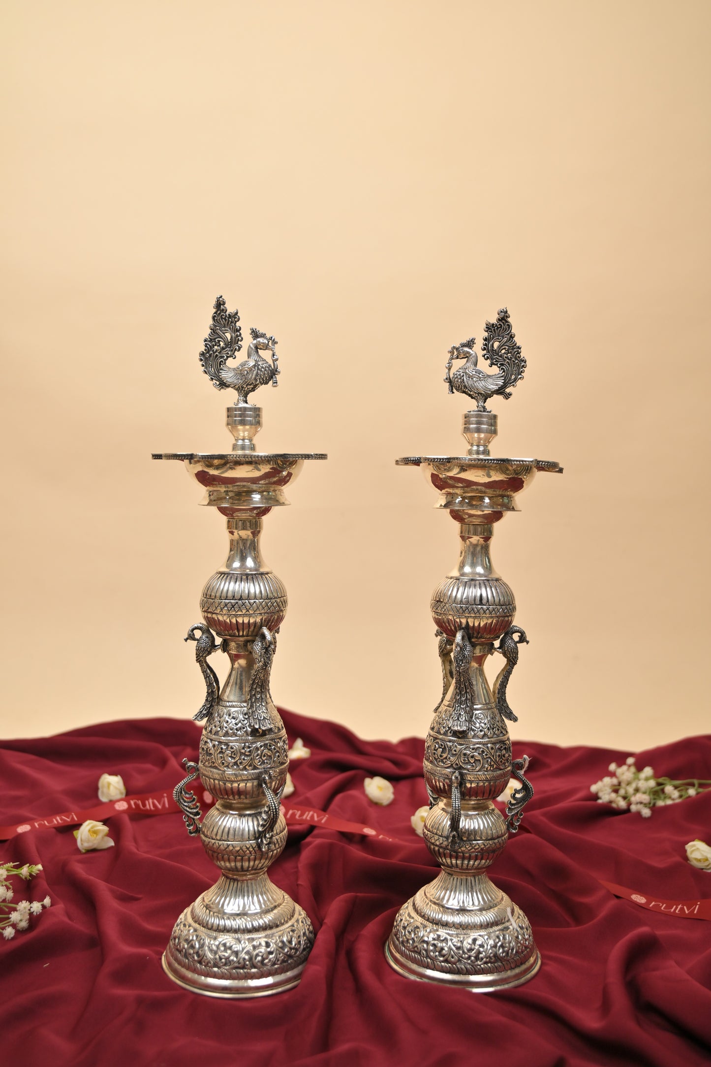 German Silver Peacock Diya – Handcrafted Traditional Oil Lamp for Pooja & Festive Décor