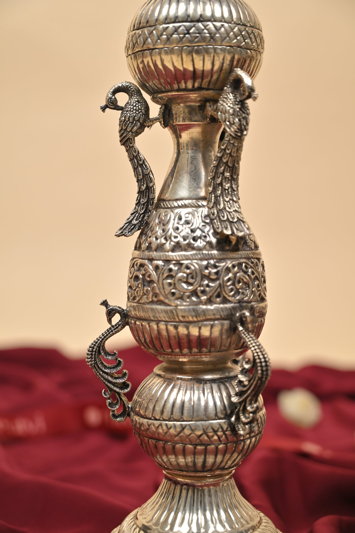 German Silver Peacock Diya – Handcrafted Traditional Oil Lamp for Pooja & Festive Décor