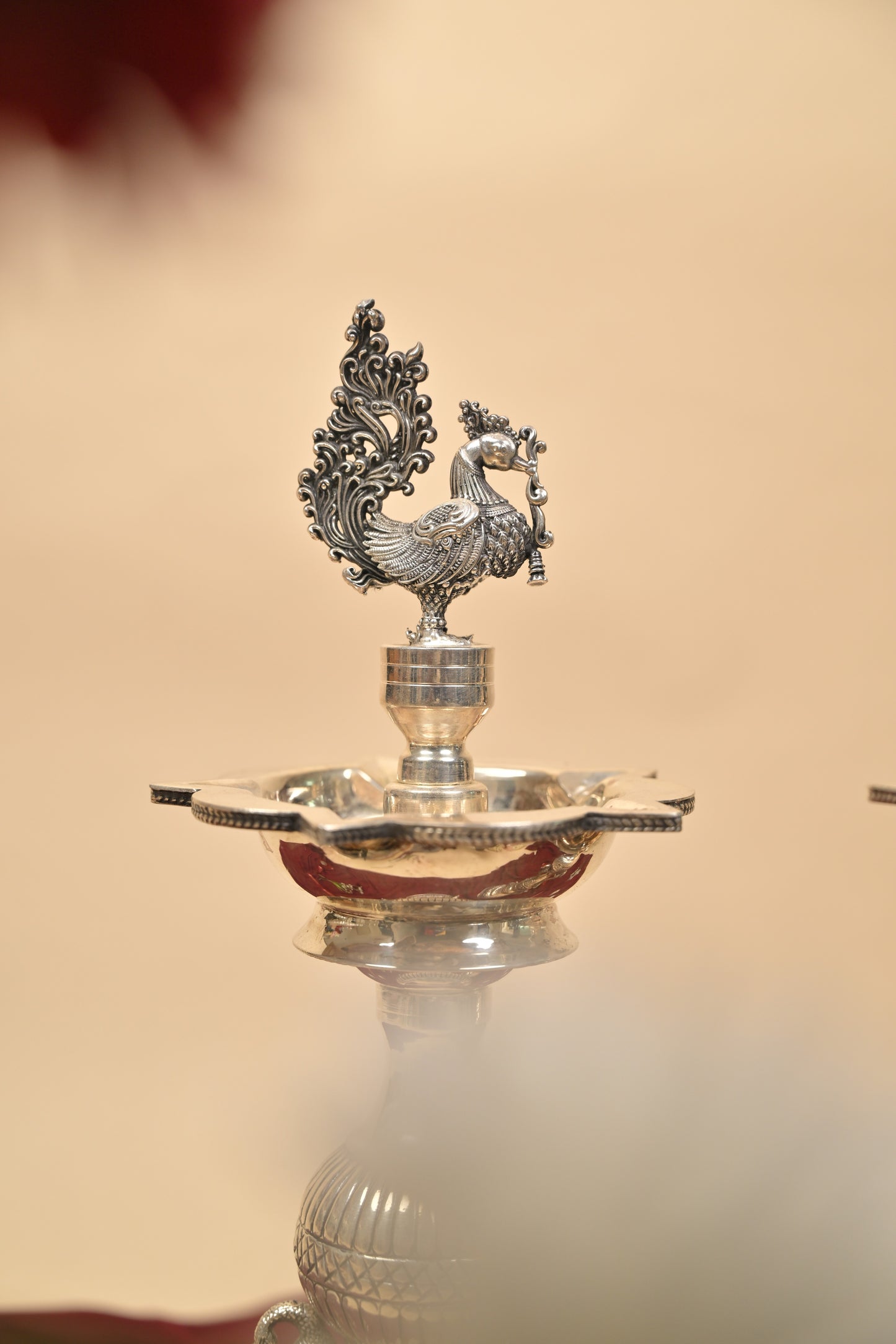 German Silver Peacock Diya – Handcrafted Traditional Oil Lamp for Pooja & Festive Décor