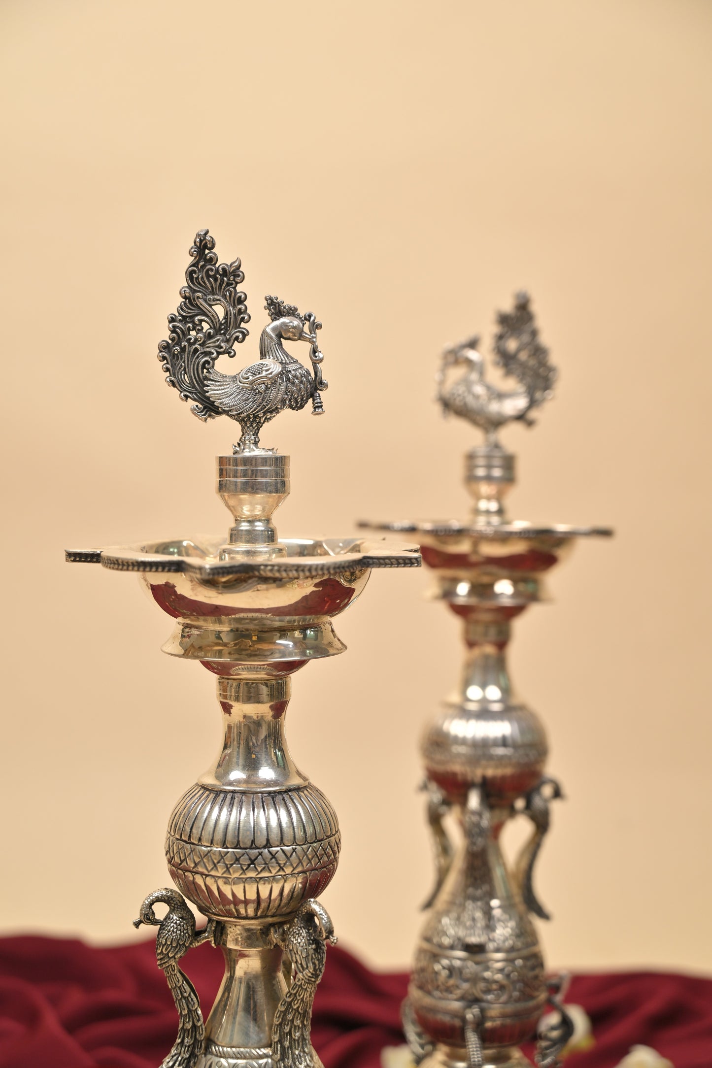German Silver Peacock Diya – Handcrafted Traditional Oil Lamp for Pooja & Festive Décor