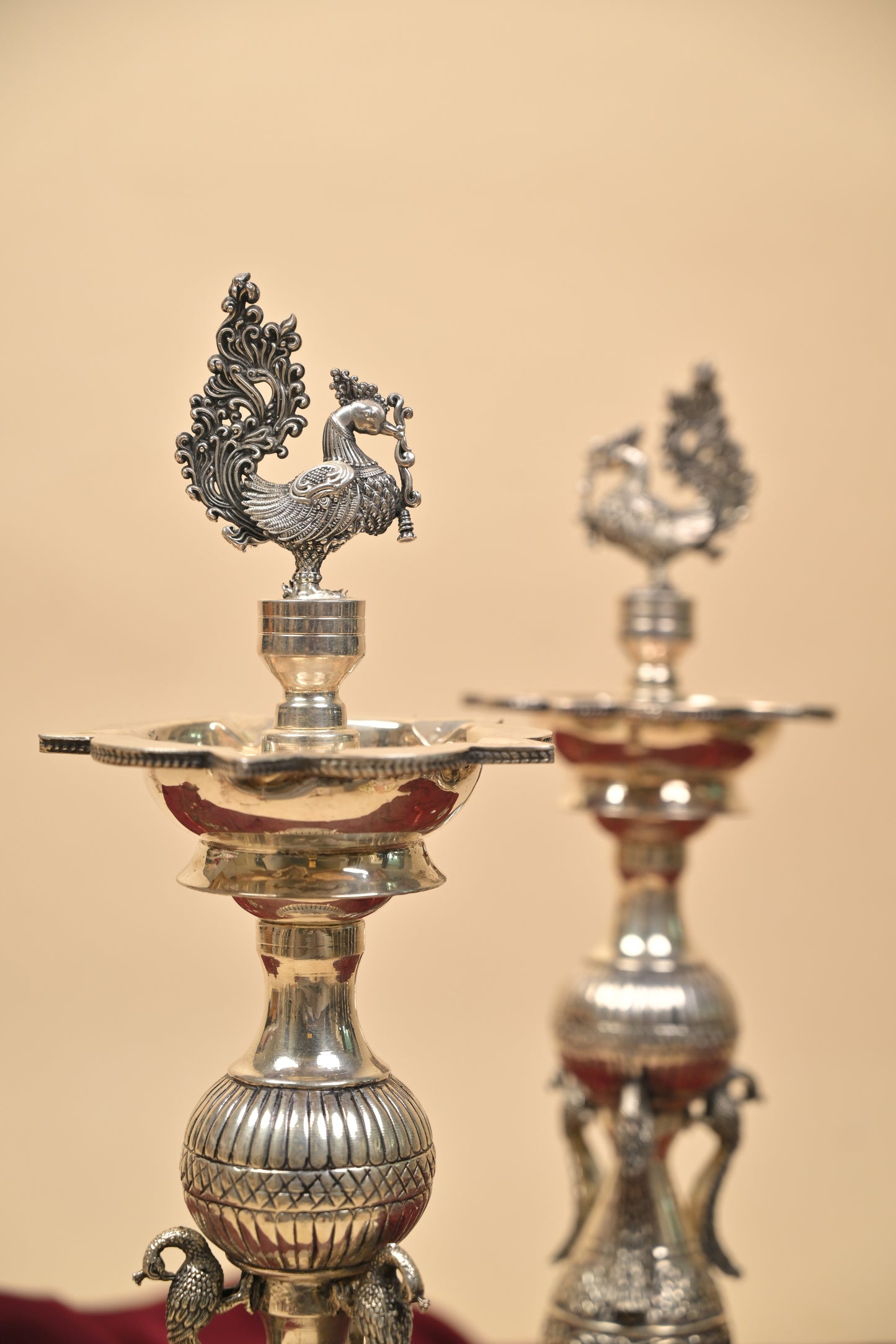German Silver Peacock Diya – Handcrafted Traditional Oil Lamp for Pooja & Festive Décor