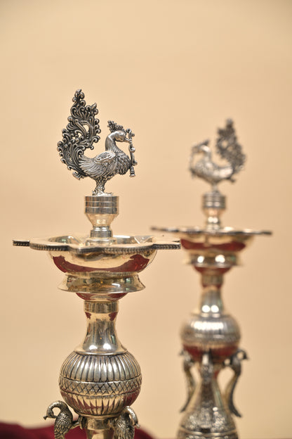 German Silver Peacock Diya – Handcrafted Traditional Oil Lamp for Pooja & Festive Décor