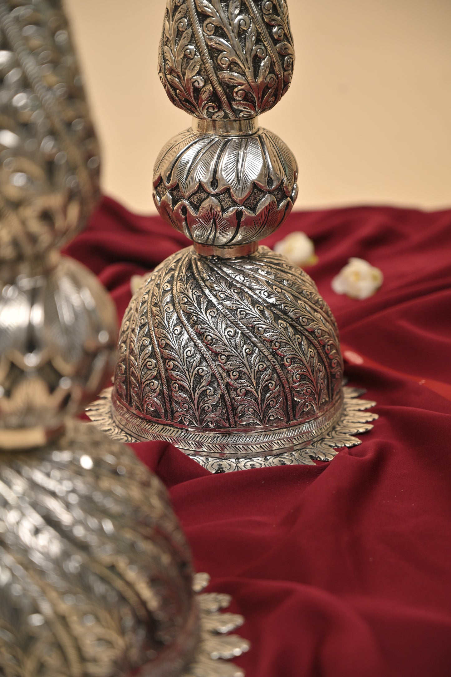 German Silver Kalakrithi Peacock Designed Big Deepa – Handcrafted Traditional Lighting Lamp for Pooja & Temple Décor