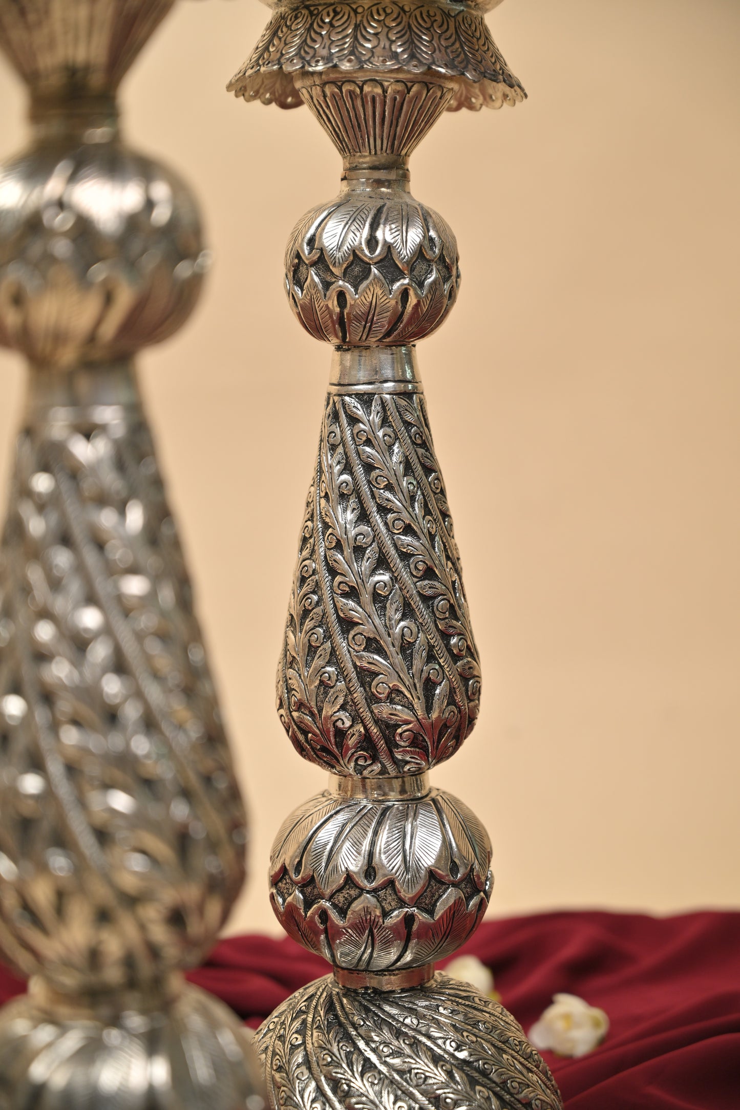 German Silver Kalakrithi Peacock Designed Big Deepa – Handcrafted Traditional Lighting Lamp for Pooja & Temple Décor