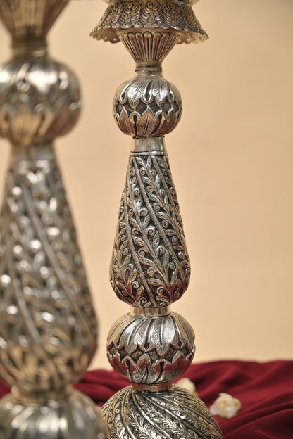 German Silver Kalakrithi Peacock Designed Big Deepa – Handcrafted Traditional Lighting Lamp for Pooja & Temple Décor