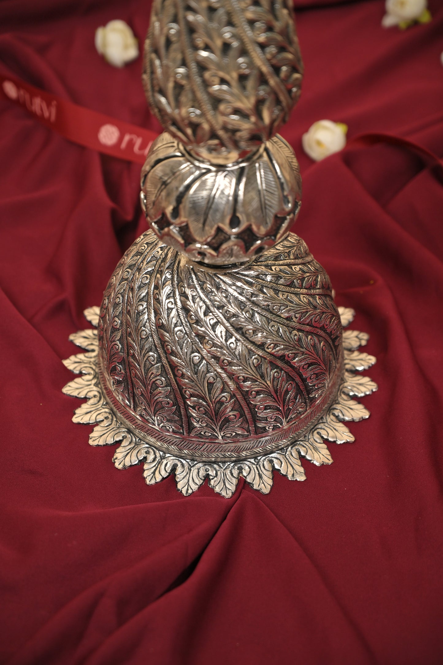 German Silver Kalakrithi Peacock Designed Big Deepa – Handcrafted Traditional Lighting Lamp for Pooja & Temple Décor