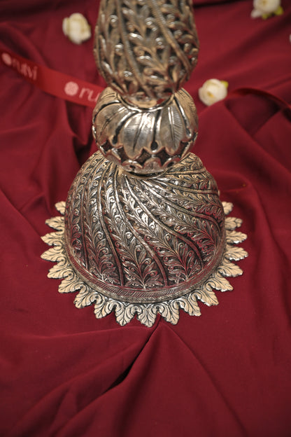 German Silver Kalakrithi Peacock Designed Big Deepa – Handcrafted Traditional Lighting Lamp for Pooja & Temple Décor
