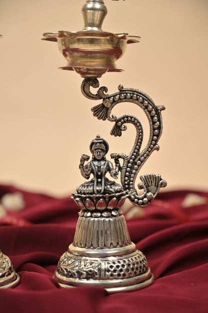 German Silver Lakshmi Ganesh Lamp – Handcrafted Traditional Deepam for Pooja & Festive Décor