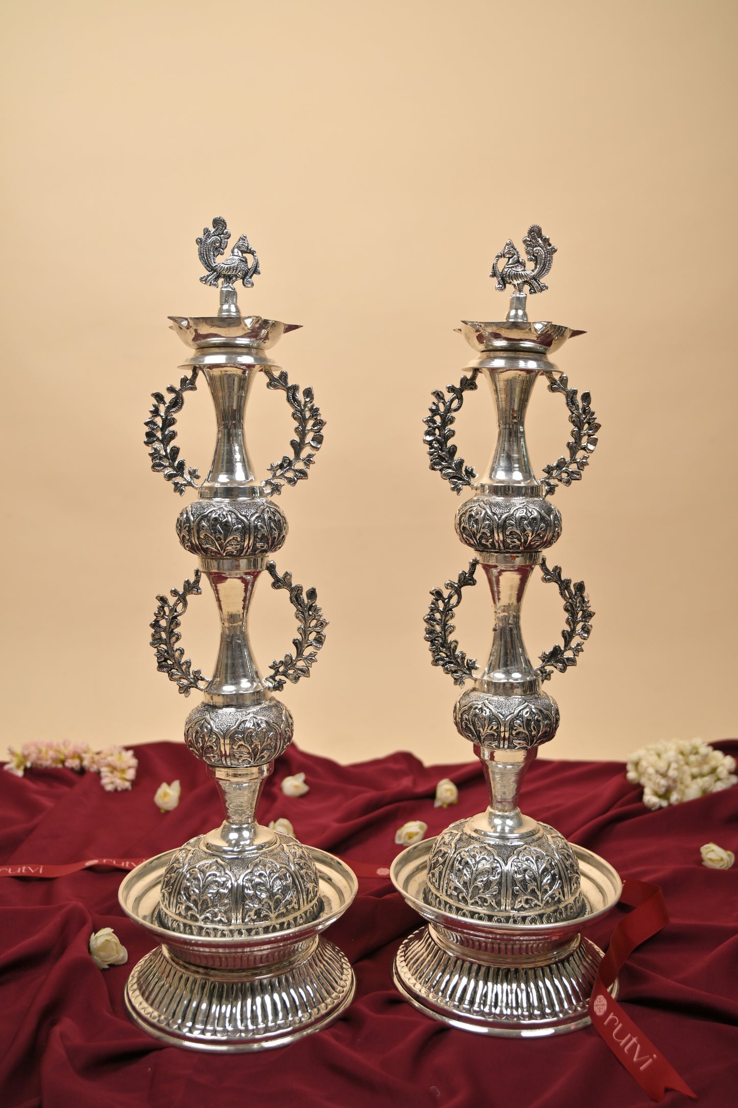 German Silver Traditional Lighting Lamp – Handcrafted Deepam for Pooja, Temple & Festive Décor