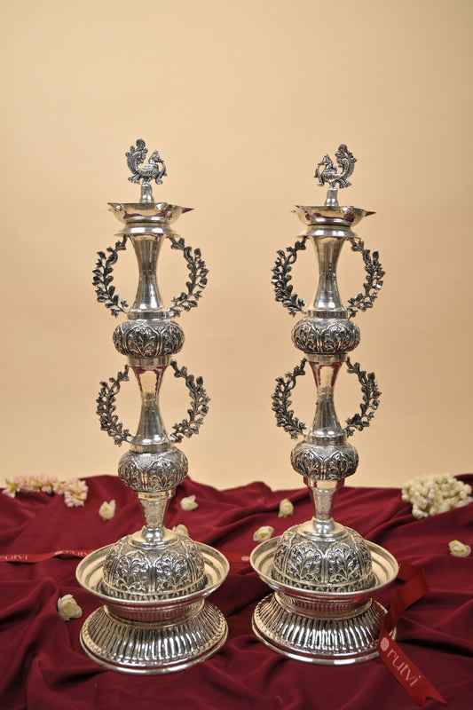 German Silver Traditional Lighting Lamp – Handcrafted Deepam for Pooja, Temple & Festive Décor