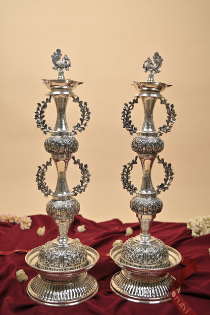 German Silver Traditional Lighting Lamp – Handcrafted Deepam for Pooja, Temple & Festive Décor