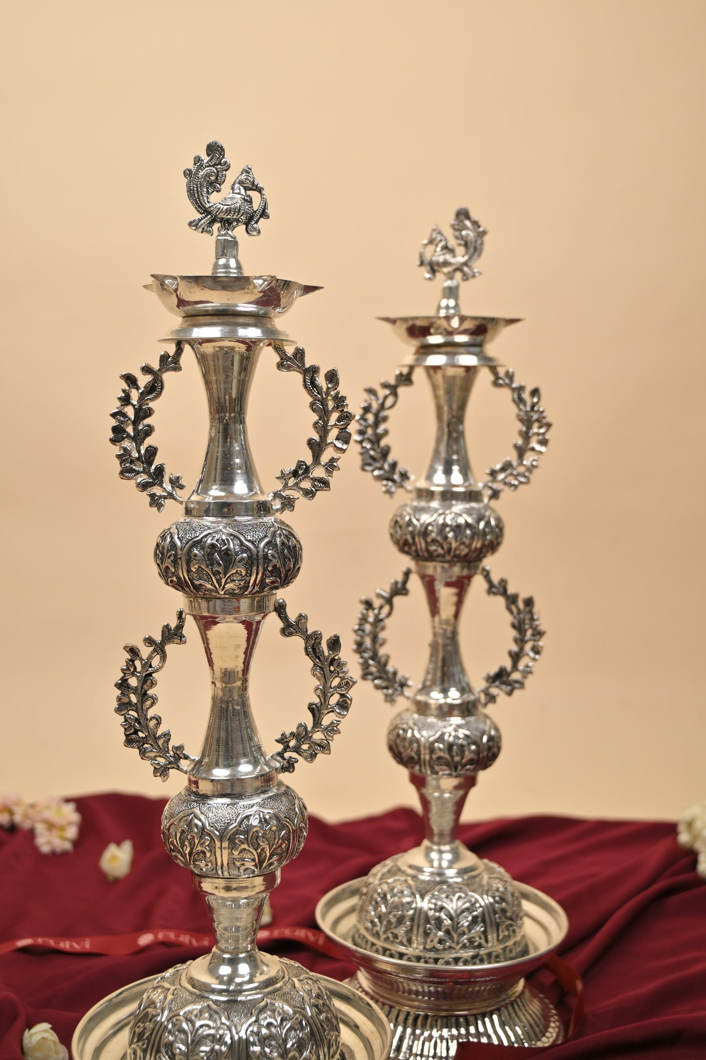 German Silver Traditional Lighting Lamp – Handcrafted Deepam for Pooja, Temple & Festive Décor