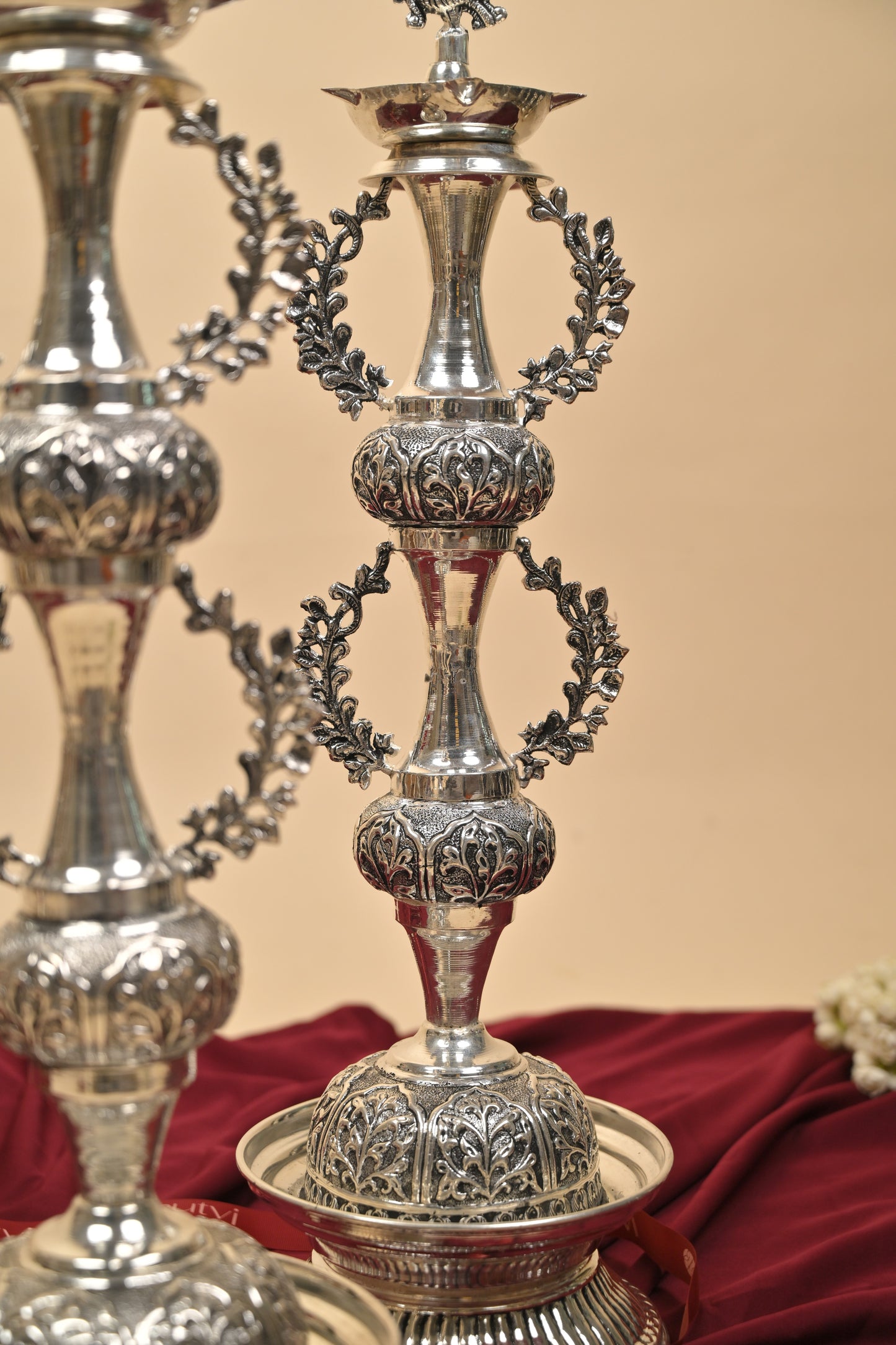 German Silver Traditional Lighting Lamp – Handcrafted Deepam for Pooja, Temple & Festive Décor