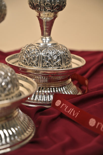 German Silver Traditional Lighting Lamp – Handcrafted Deepam for Pooja, Temple & Festive Décor