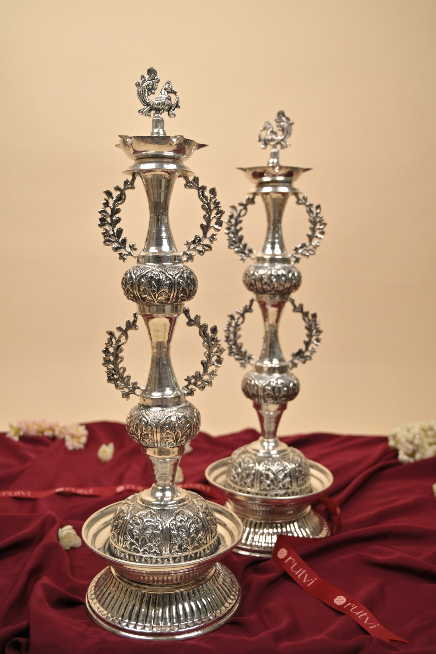 German Silver Traditional Lighting Lamp – Handcrafted Deepam for Pooja, Temple & Festive Décor