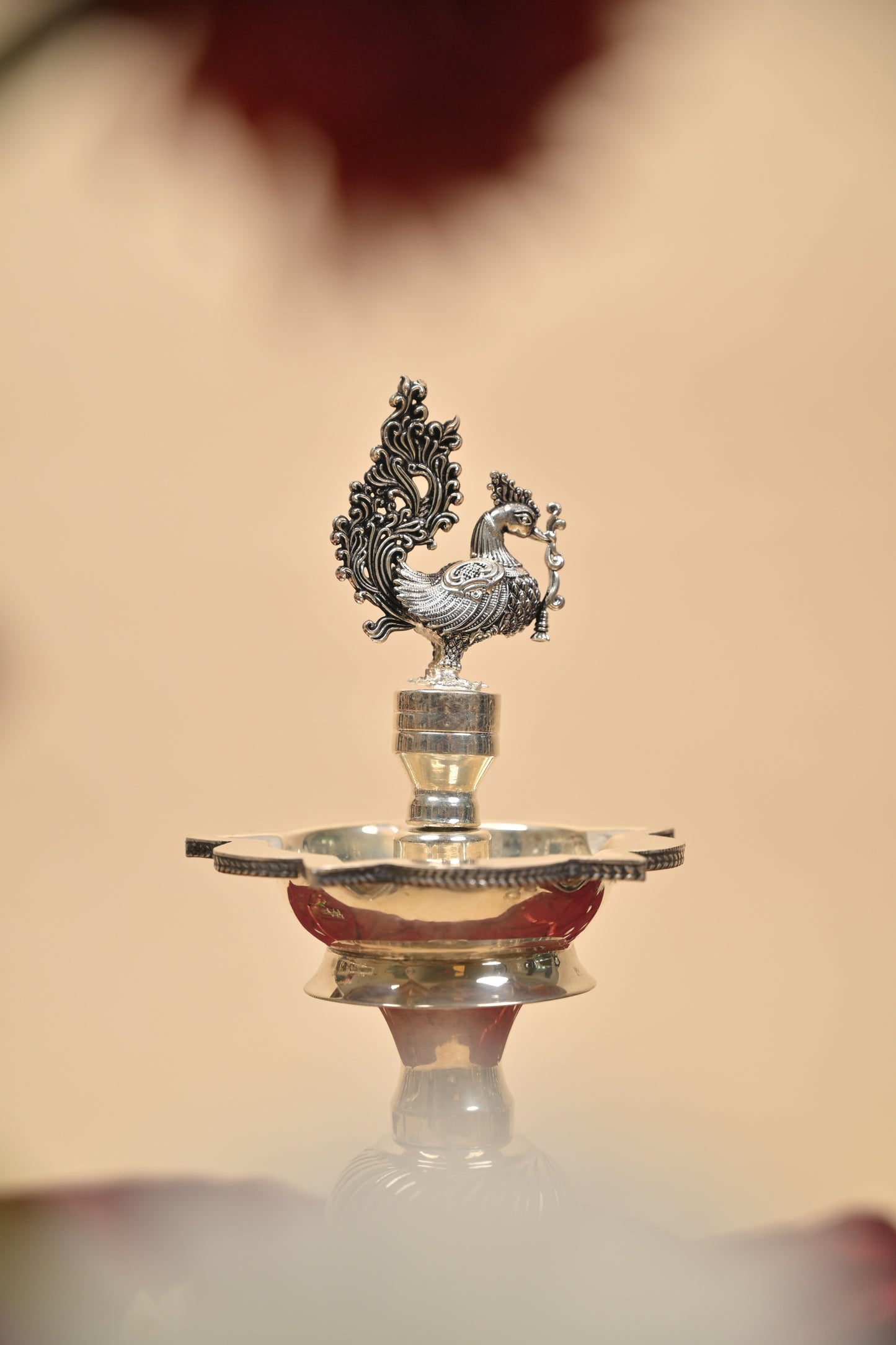 German Silver Lakshmi Ganesha Peacock Deepam Pair – Traditional Decorative Pooja Oil Lamps