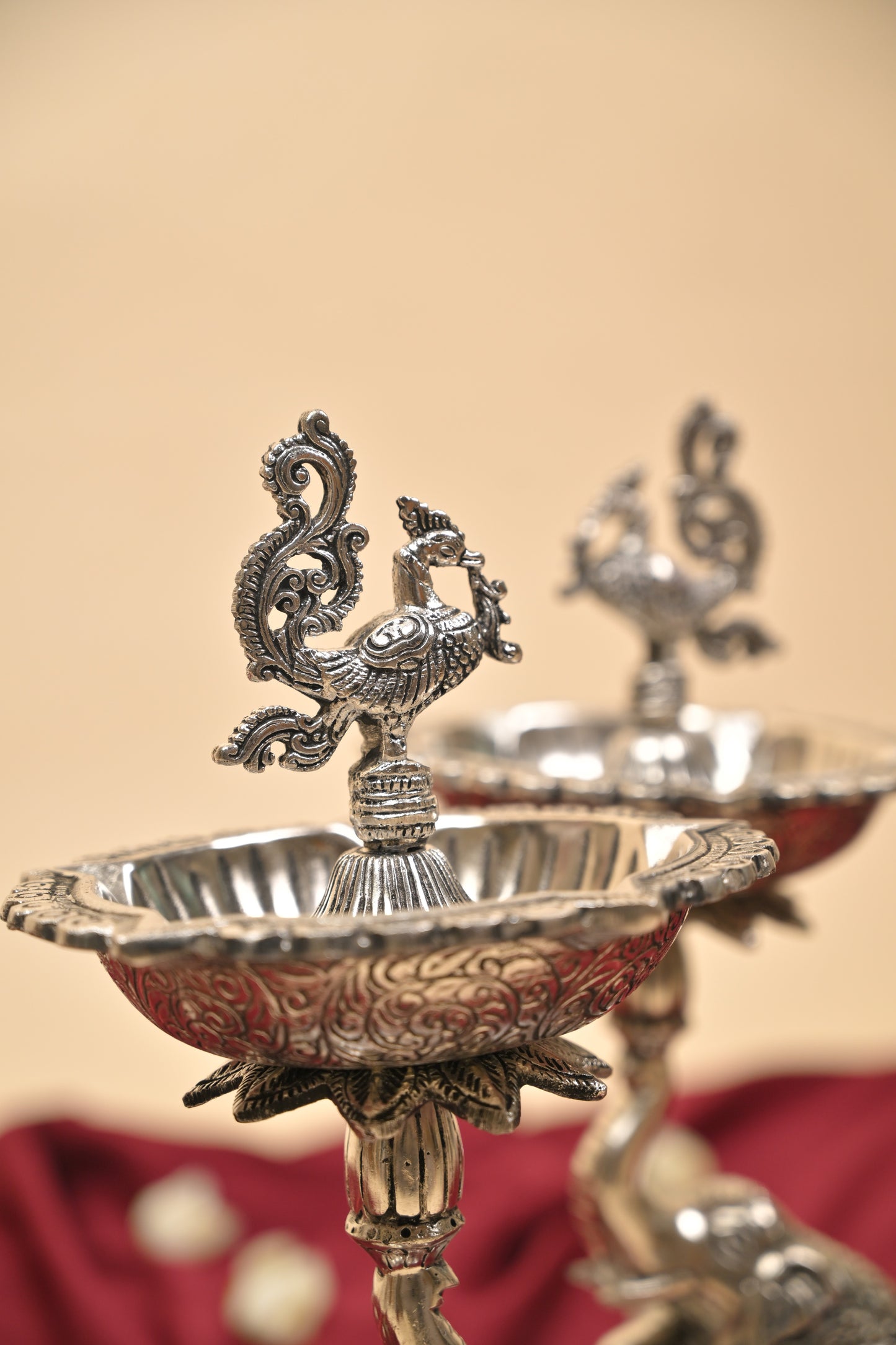 German Silver Mangalachari Elephant Samayi Diya with Plate – Traditional Oil Lamp for Pooja & Home Décor