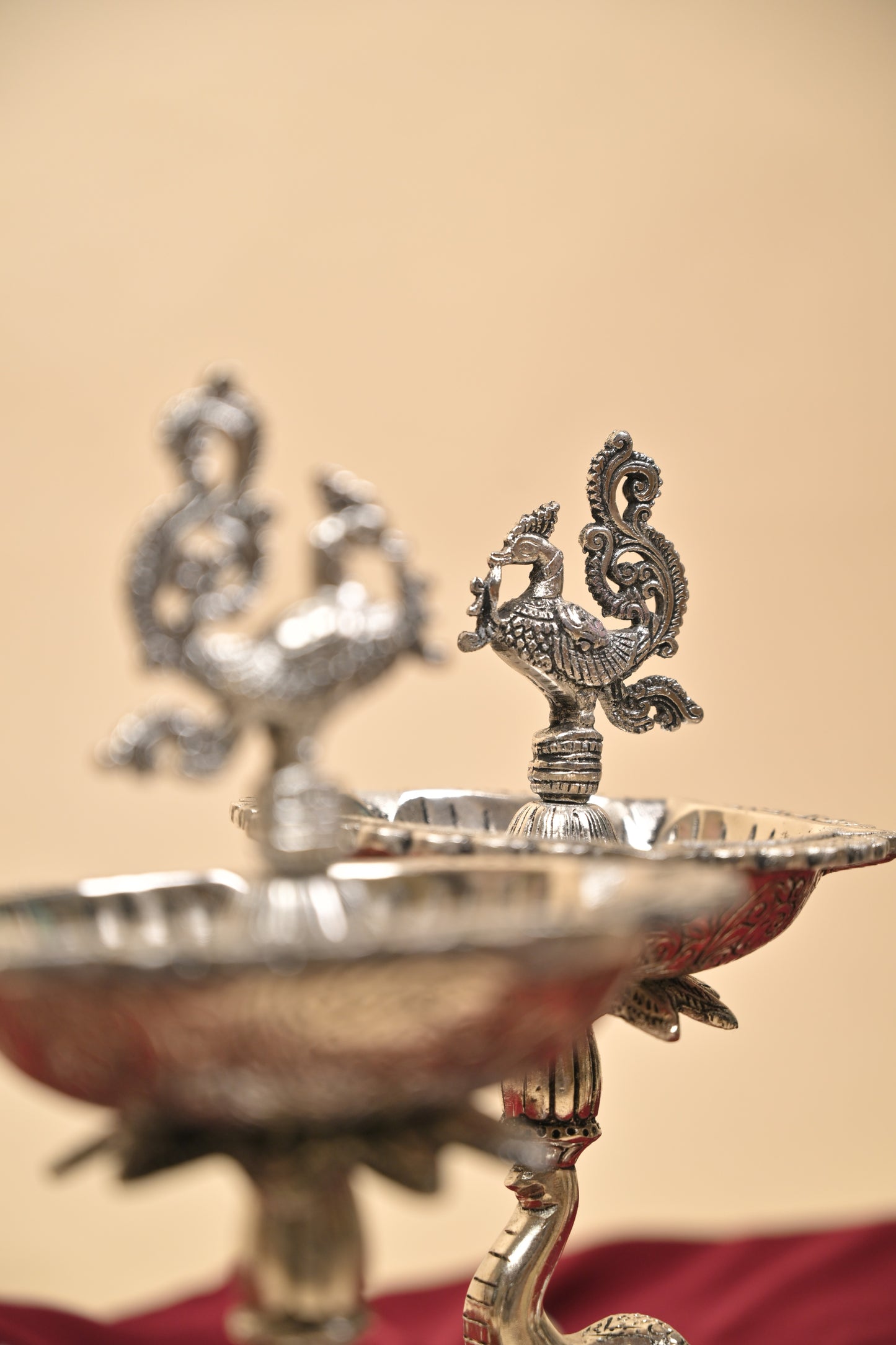 German Silver Mangalachari Elephant Samayi Diya with Plate – Traditional Oil Lamp for Pooja & Home Décor
